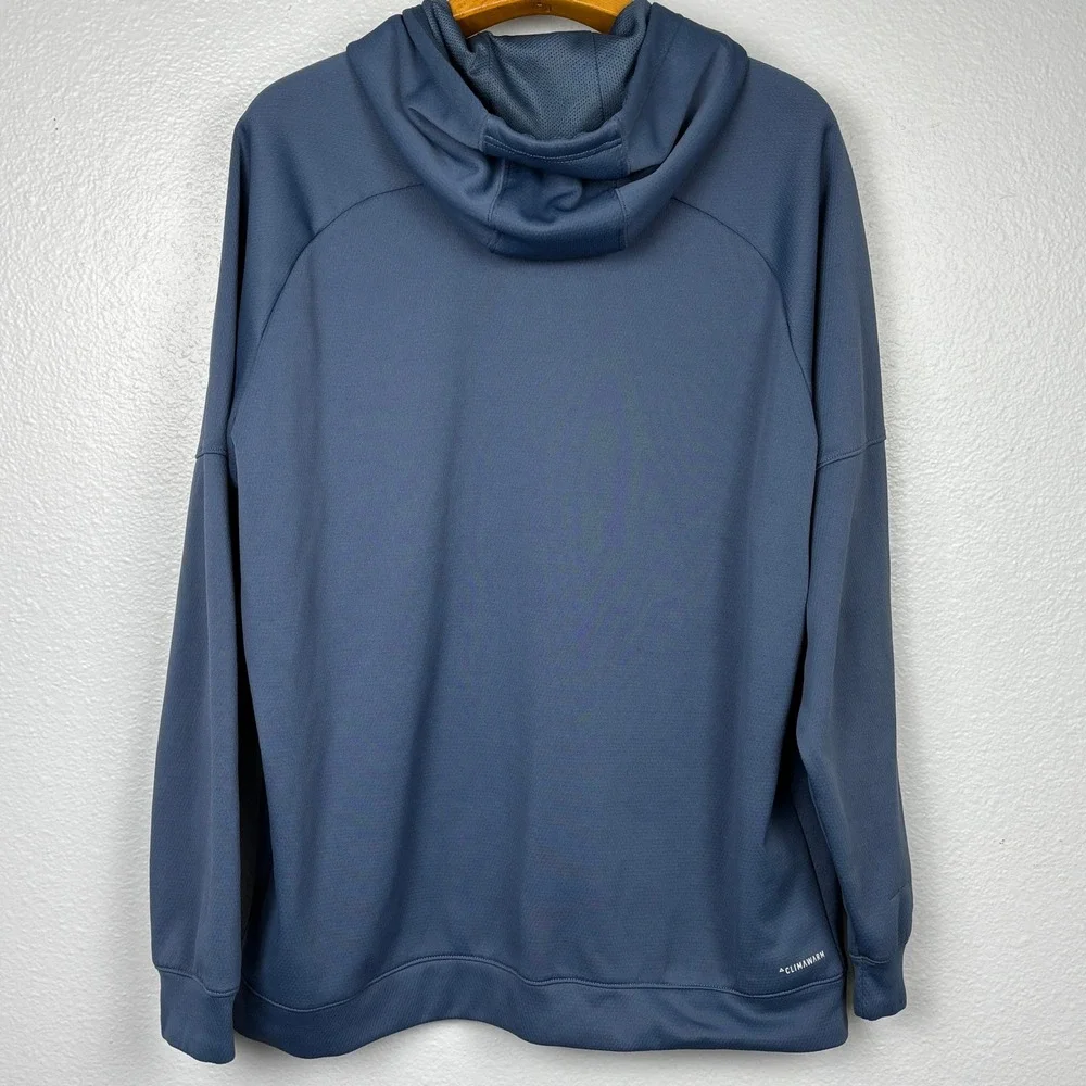 Adidas ClimaWarm Hoodie Mens M Blue Graphic Logo Pullover‎ Sweatshirt Oversized